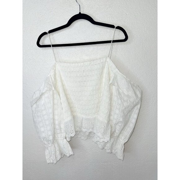 Cider White Off Shoulder Top Ruffles Puff Sleeves Eyelet Lace Embroidery 3X K - Picture 7 of 8